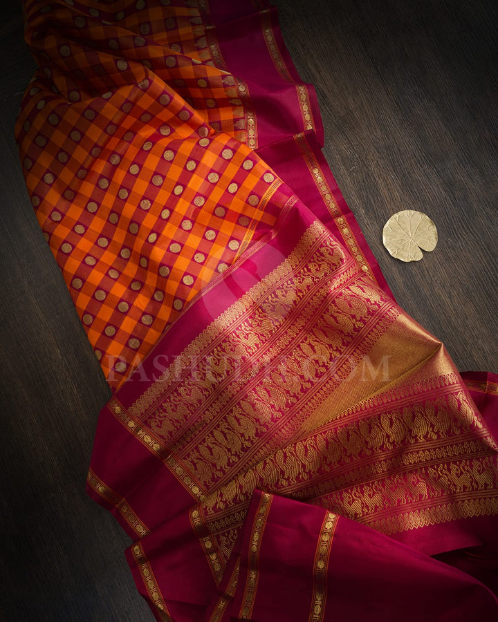 Orange With Bold Red Pure Zari Kanjivaram Silk Saree-SP451