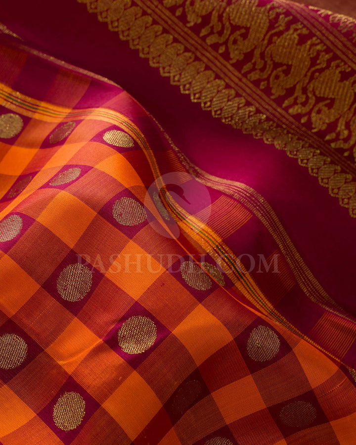 Orange With Bold Red Pure Zari Kanjivaram Silk Saree-SP451