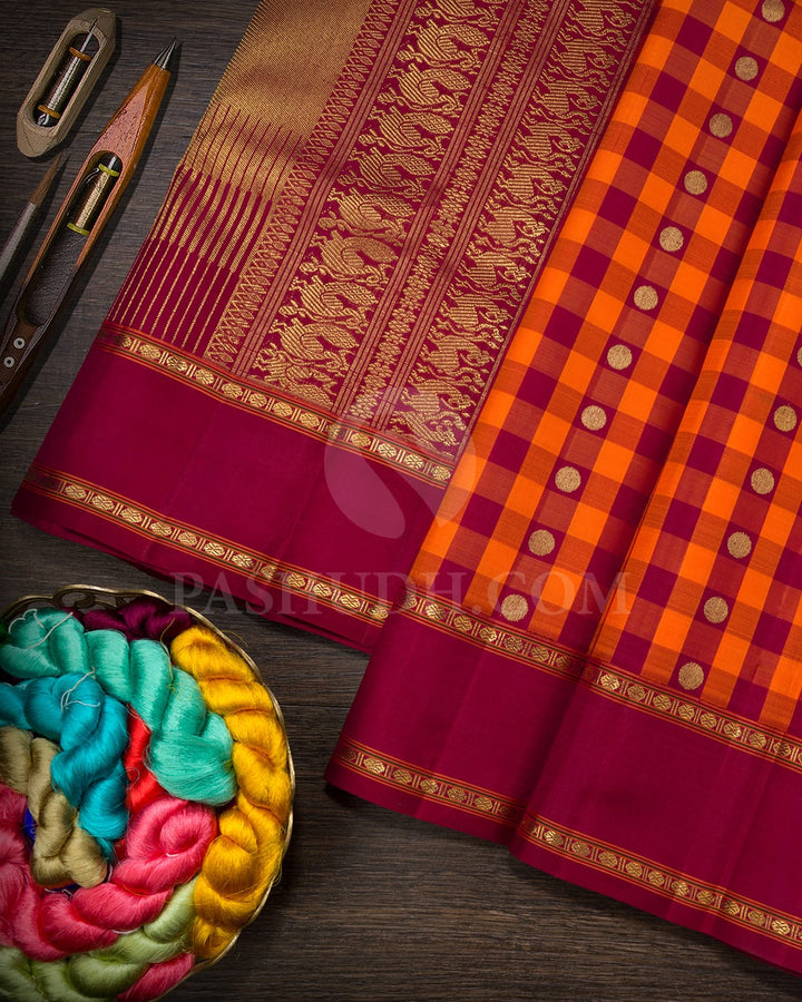 Orange With Bold Red Pure Zari Kanjivaram Silk Saree-SP451