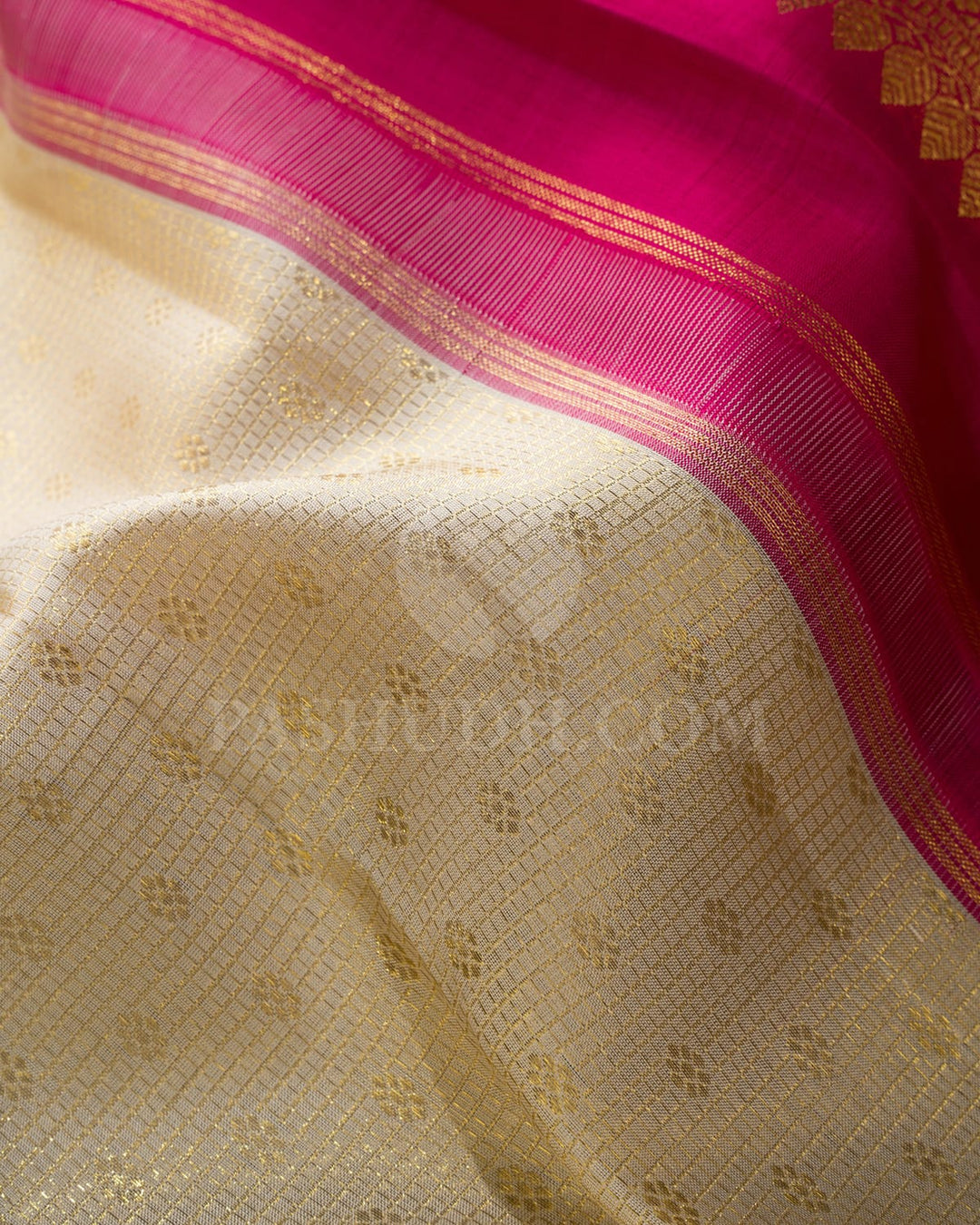 Cream With Rani Pink Bridal Kanjivaram Silk Saree-SP418
