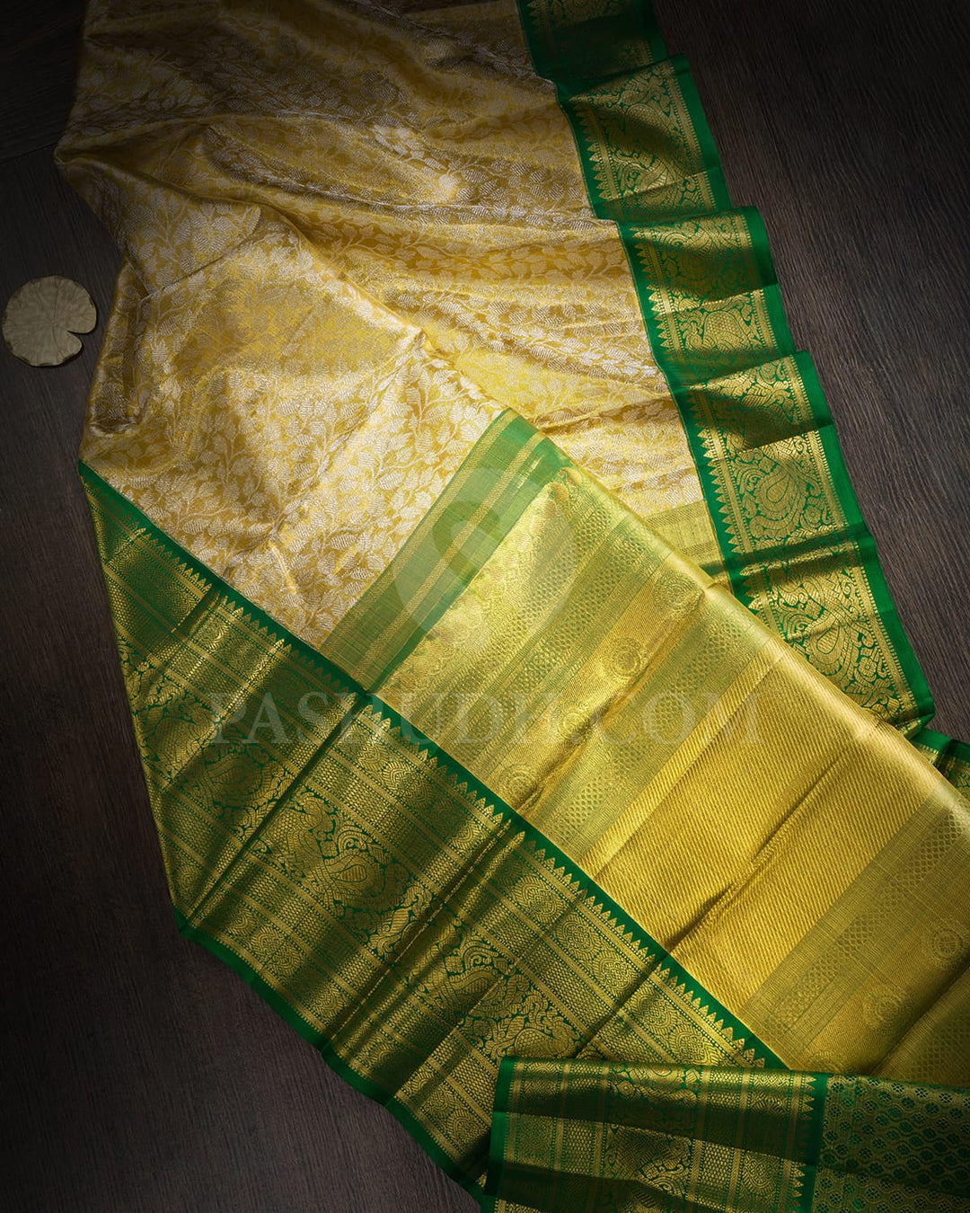 Gold With Silver And Forest Green Tissue Kanjivaram Silk Saree-SP444