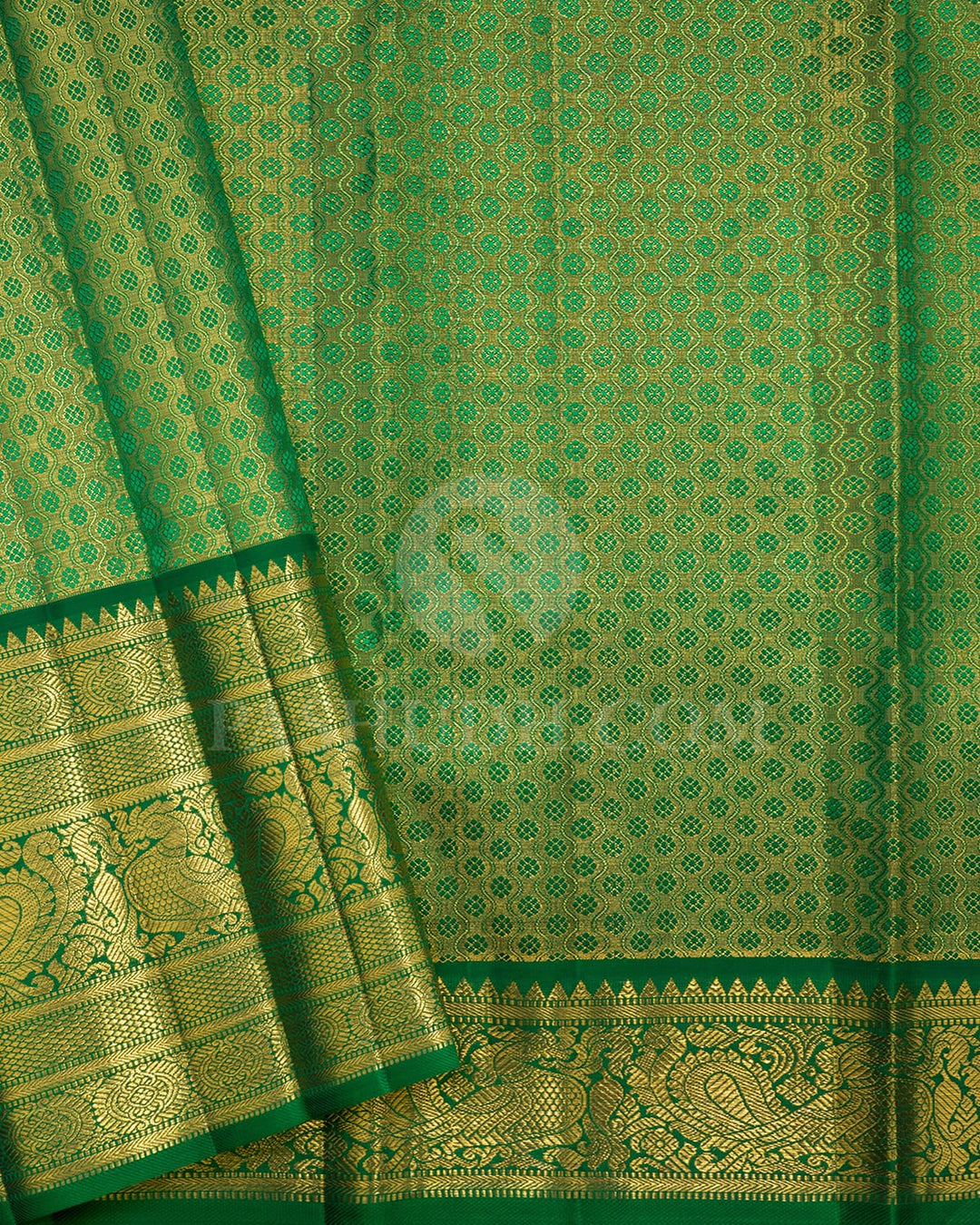 Gold With Silver And Forest Green Tissue Kanjivaram Silk Saree-SP444