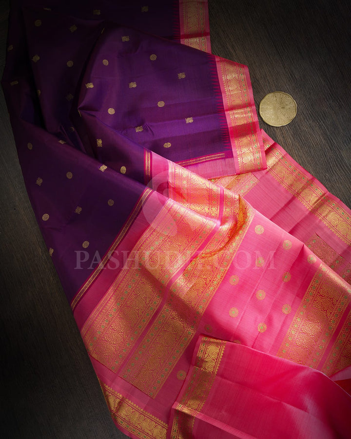 Dual Shaded Purple With Punch Pink Pure Zari Kanjivaram Silk Saree-SP440