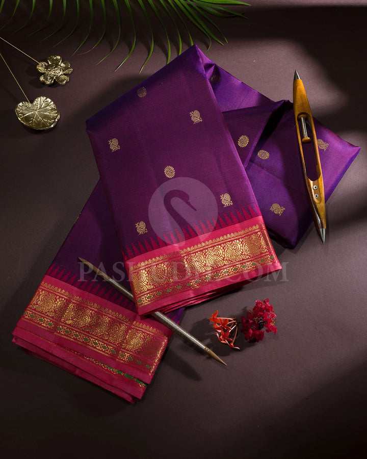 Dual Shaded Purple With Punch Pink Pure Zari Kanjivaram Silk Saree-SP440