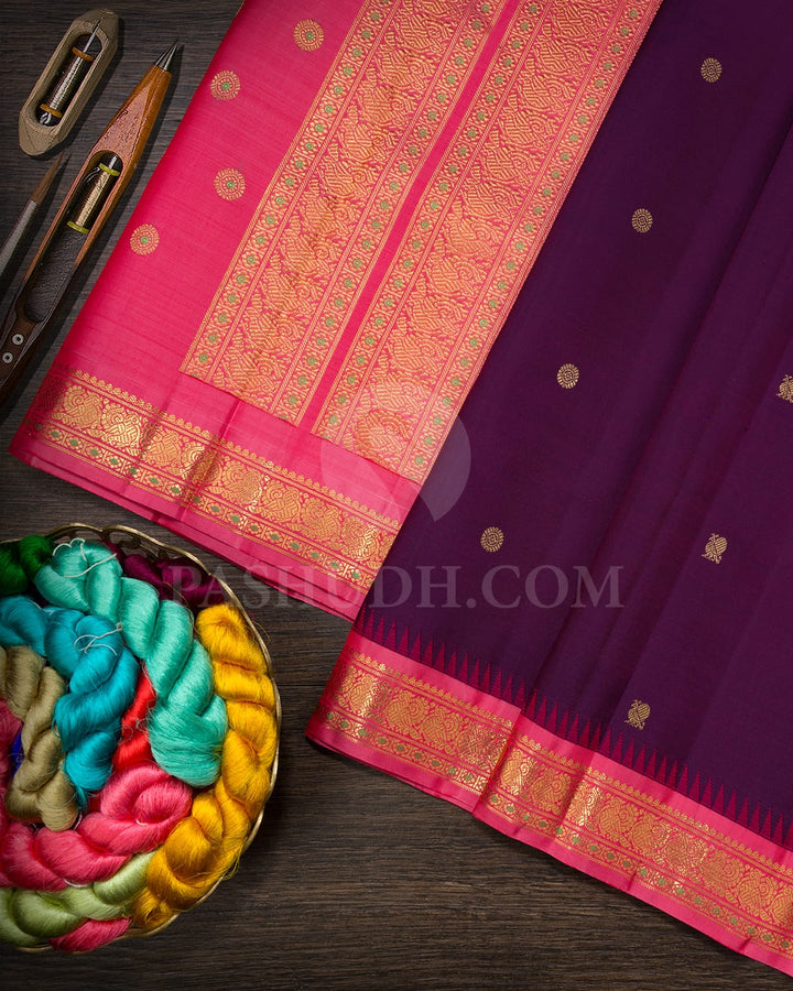 Dual Shaded Purple With Punch Pink Pure Zari Kanjivaram Silk Saree-SP440