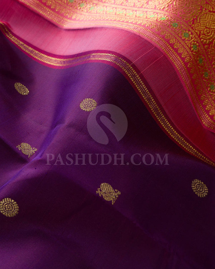 Dual Shaded Purple With Punch Pink Pure Zari Kanjivaram Silk Saree-SP440