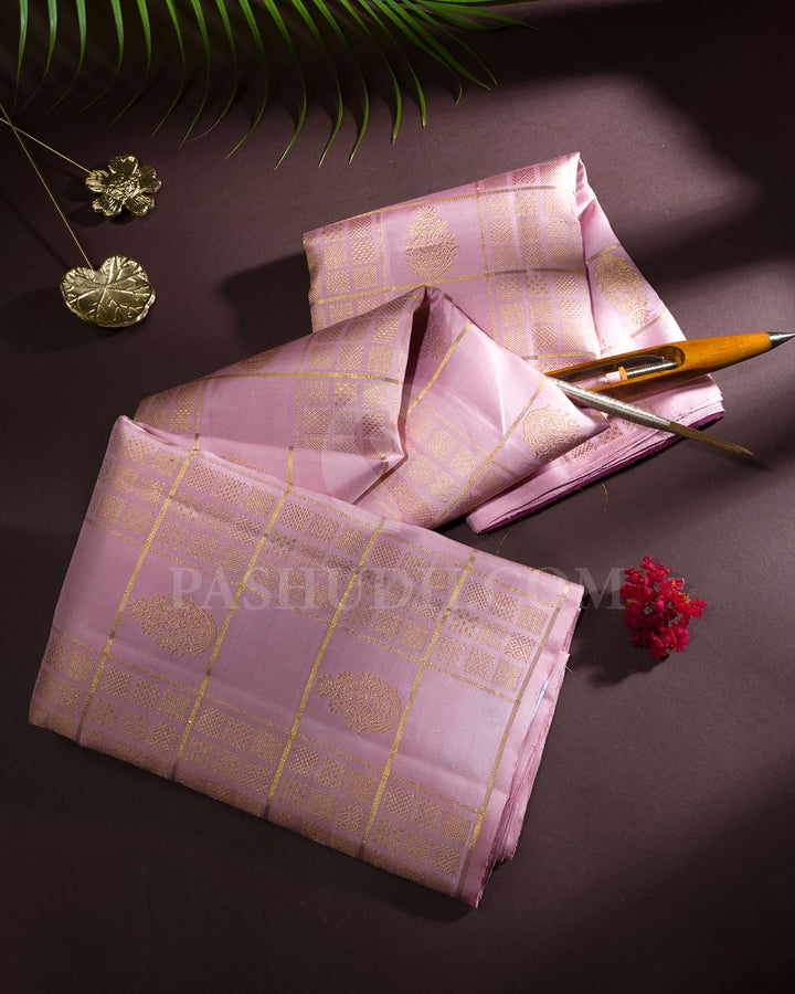 Powder Pink With Wine Kanjivaram Silk Saree-SVJ97