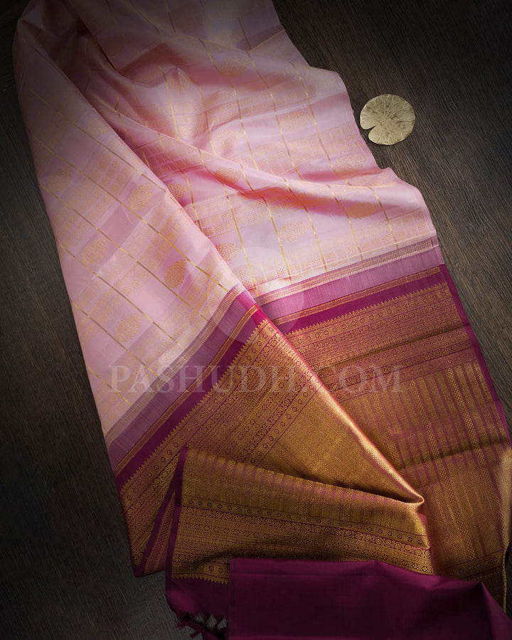 Powder Pink With Wine Kanjivaram Silk Saree-SVJ97