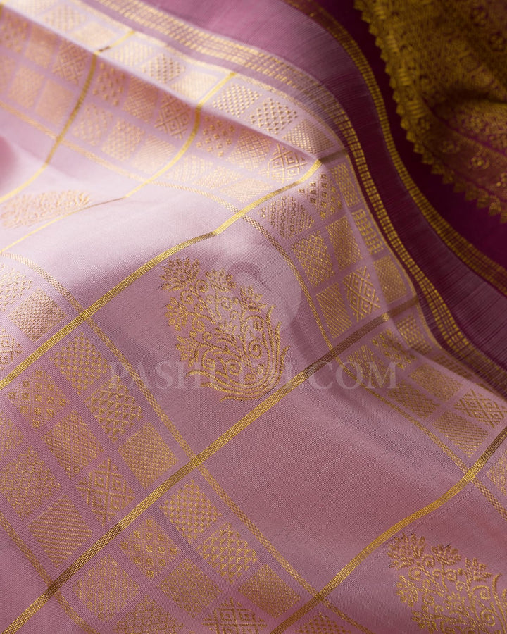 Powder Pink With Wine Kanjivaram Silk Saree-SVJ97