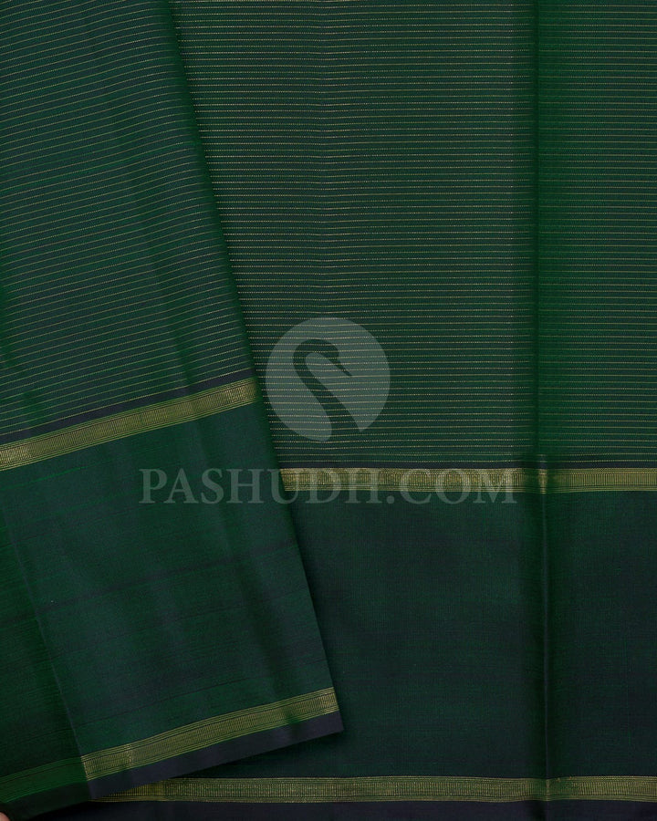 Dual Shaded Bottle Green Pure Zari Kanjivaram Silk Saree-SP420