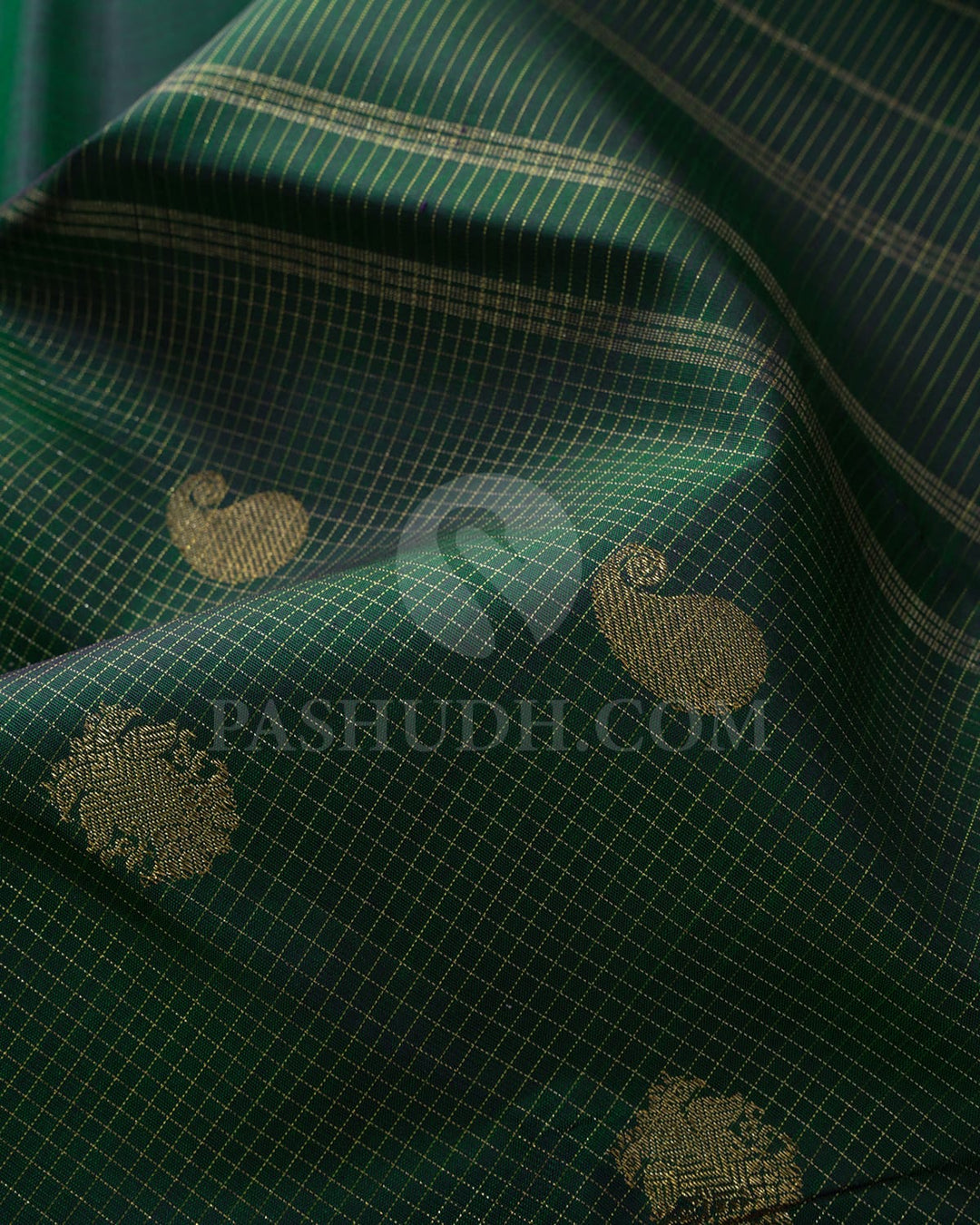 Dual Shaded Bottle Green Pure Zari Kanjivaram Silk Saree-SP420