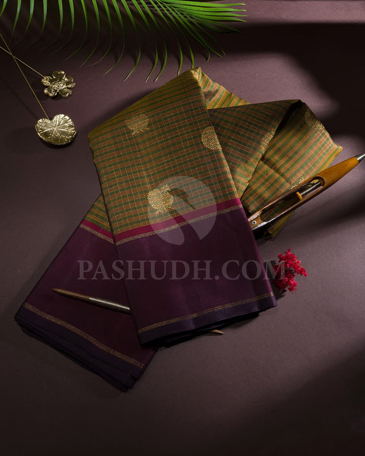 Olive Green With Mustard Pure Zari Traditional Kanjivaram Silk Saree-SP421