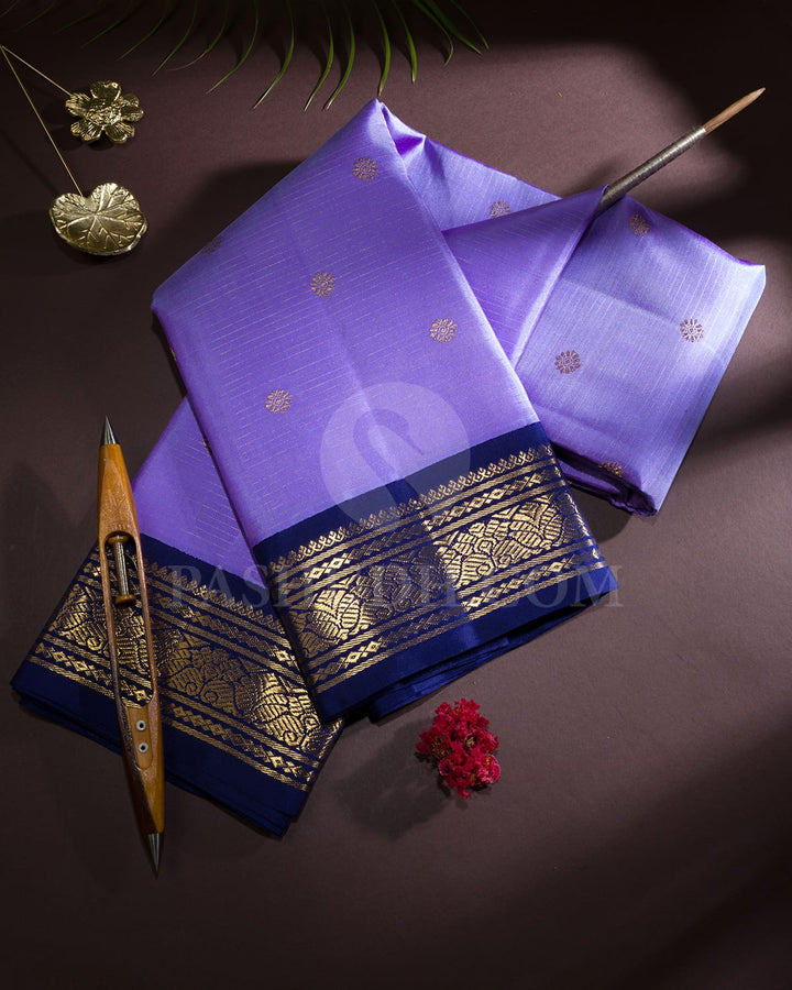 Dual Shaded Cornflower Blue With Ink Blue Pure Zari Traditional Kanjivaram Silk Saree-SP437