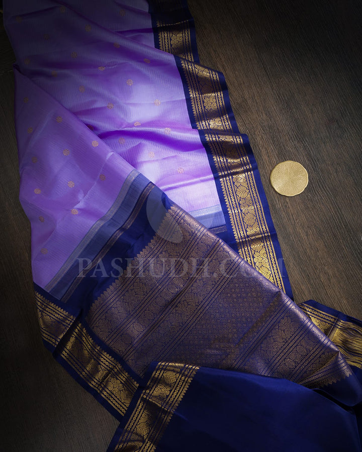 Dual Shaded Cornflower Blue With Ink Blue Pure Zari Traditional Kanjivaram Silk Saree-SP437