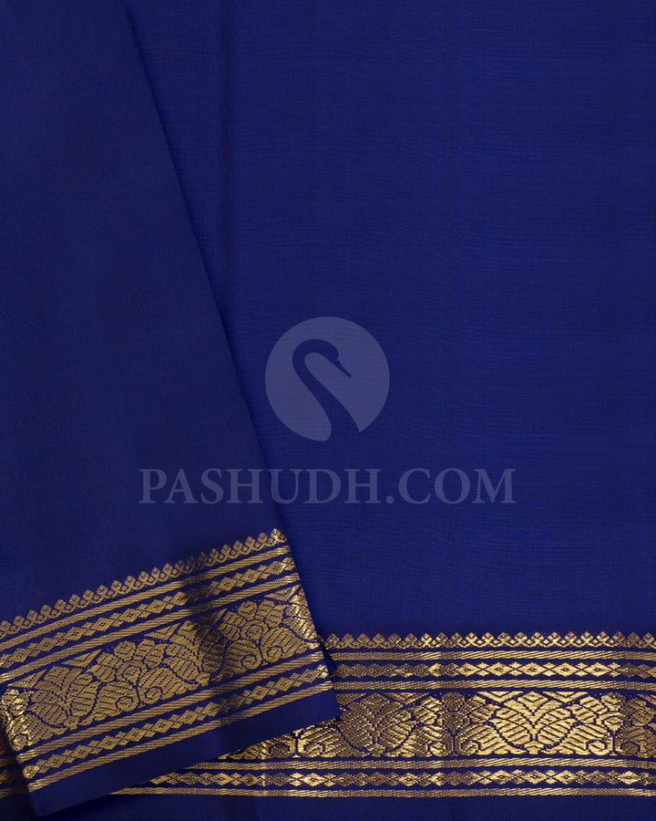 Dual Shaded Cornflower Blue With Ink Blue Pure Zari Traditional Kanjivaram Silk Saree-SP437