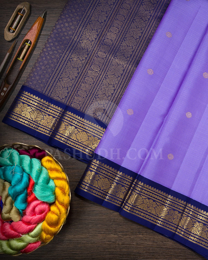 Dual Shaded Cornflower Blue With Ink Blue Pure Zari Traditional Kanjivaram Silk Saree-SP437