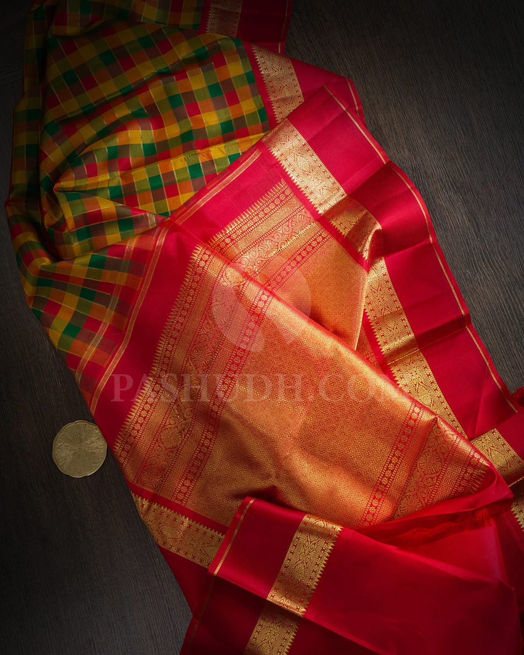 Multicolor Paalum Pazhamum Pure Zari Kanjivaram Silk Saree-SP446