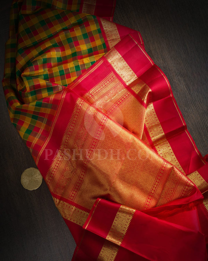 Multicolor Paalum Pazhamum Pure Zari Kanjivaram Silk Saree-SP446