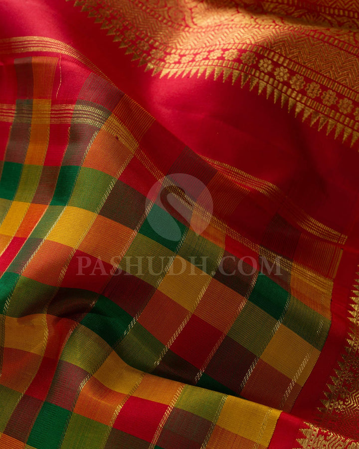 Multicolor Paalum Pazhamum Pure Zari Kanjivaram Silk Saree-SP446