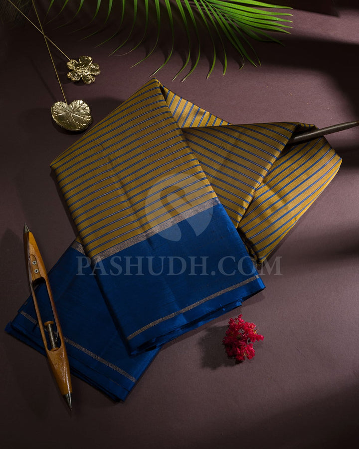 Dual Shaded Fenugreek Brown With Prussian Blue Pure Zari Kanjivaram Silk Saree-SP424