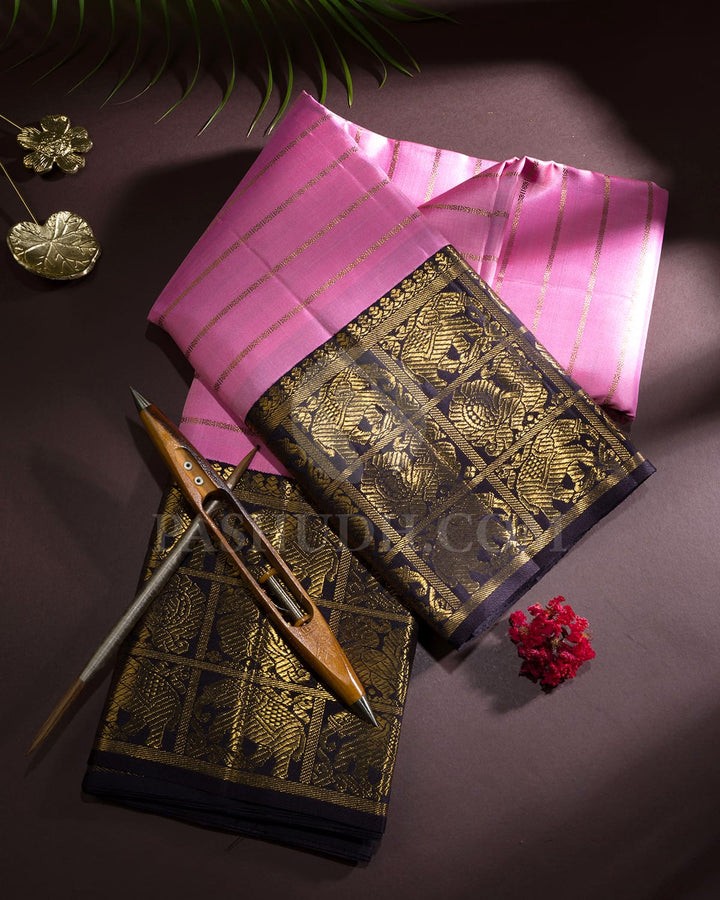 Rose Pink With Espresso Brown Kanjivaram Silk Saree-SP416
