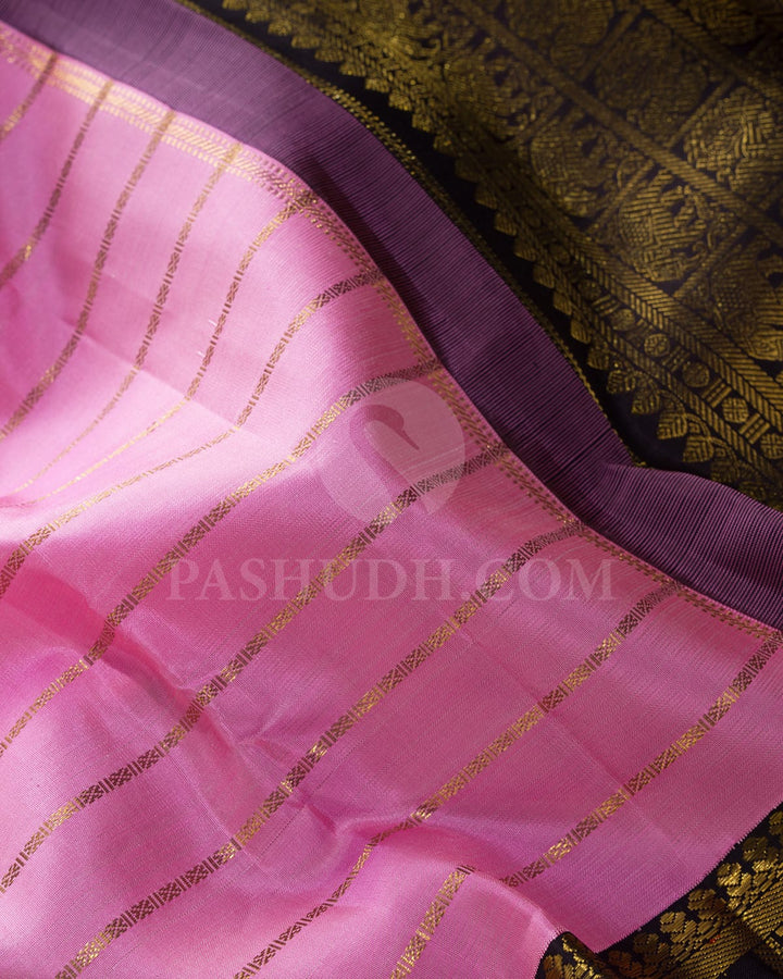 Rose Pink With Espresso Brown Kanjivaram Silk Saree-SP416