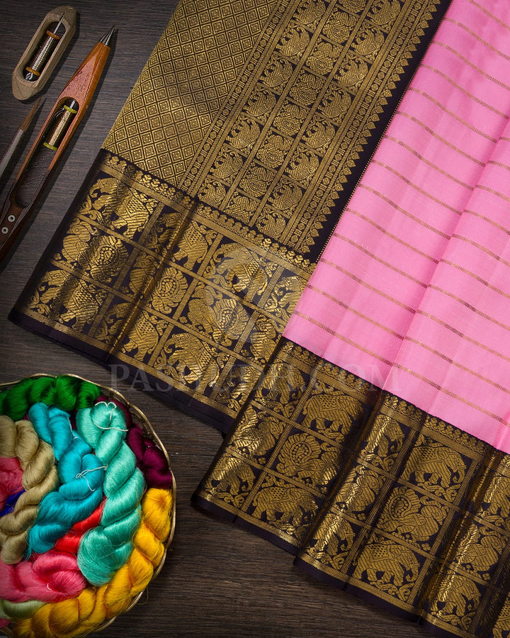 Rose Pink With Espresso Brown Kanjivaram Silk Saree-SP416