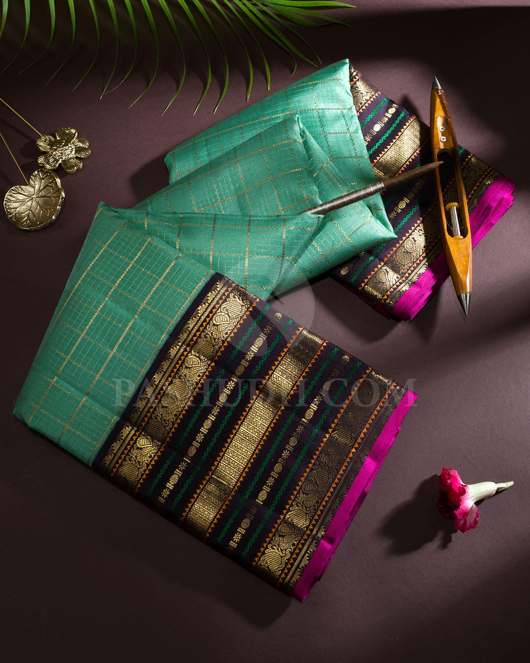 Sea Green With Dark Aubergine Traditional Kanjivaram Silk Saree-SP417
