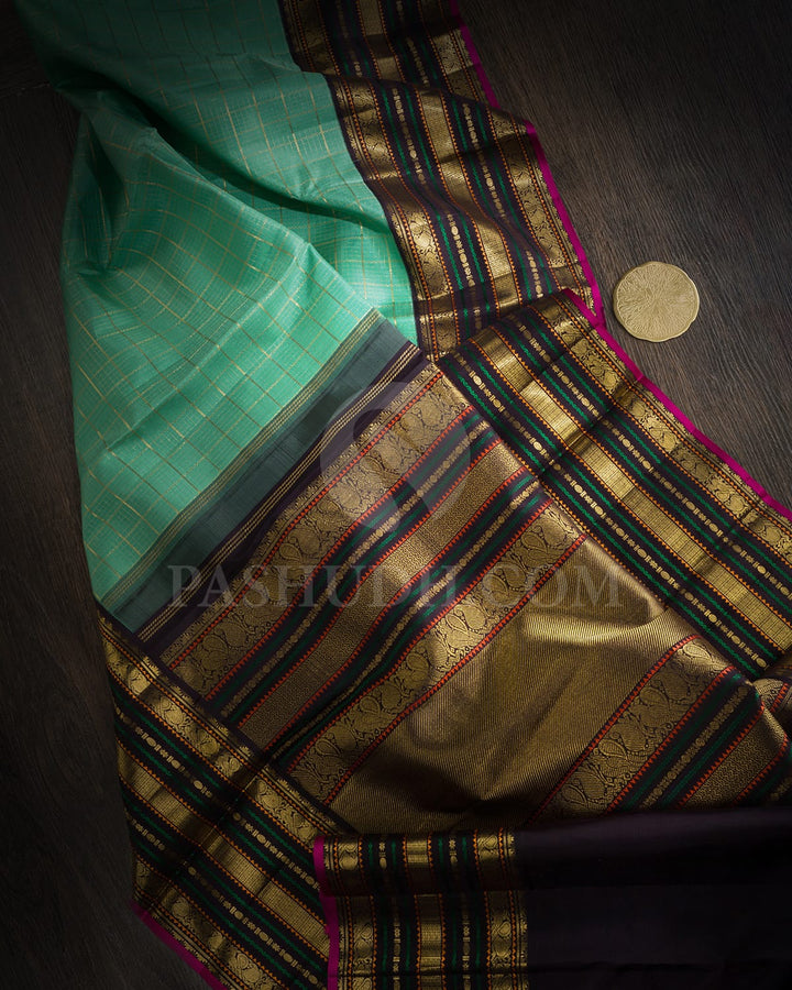 Sea Green With Dark Aubergine Traditional Kanjivaram Silk Saree-SP417