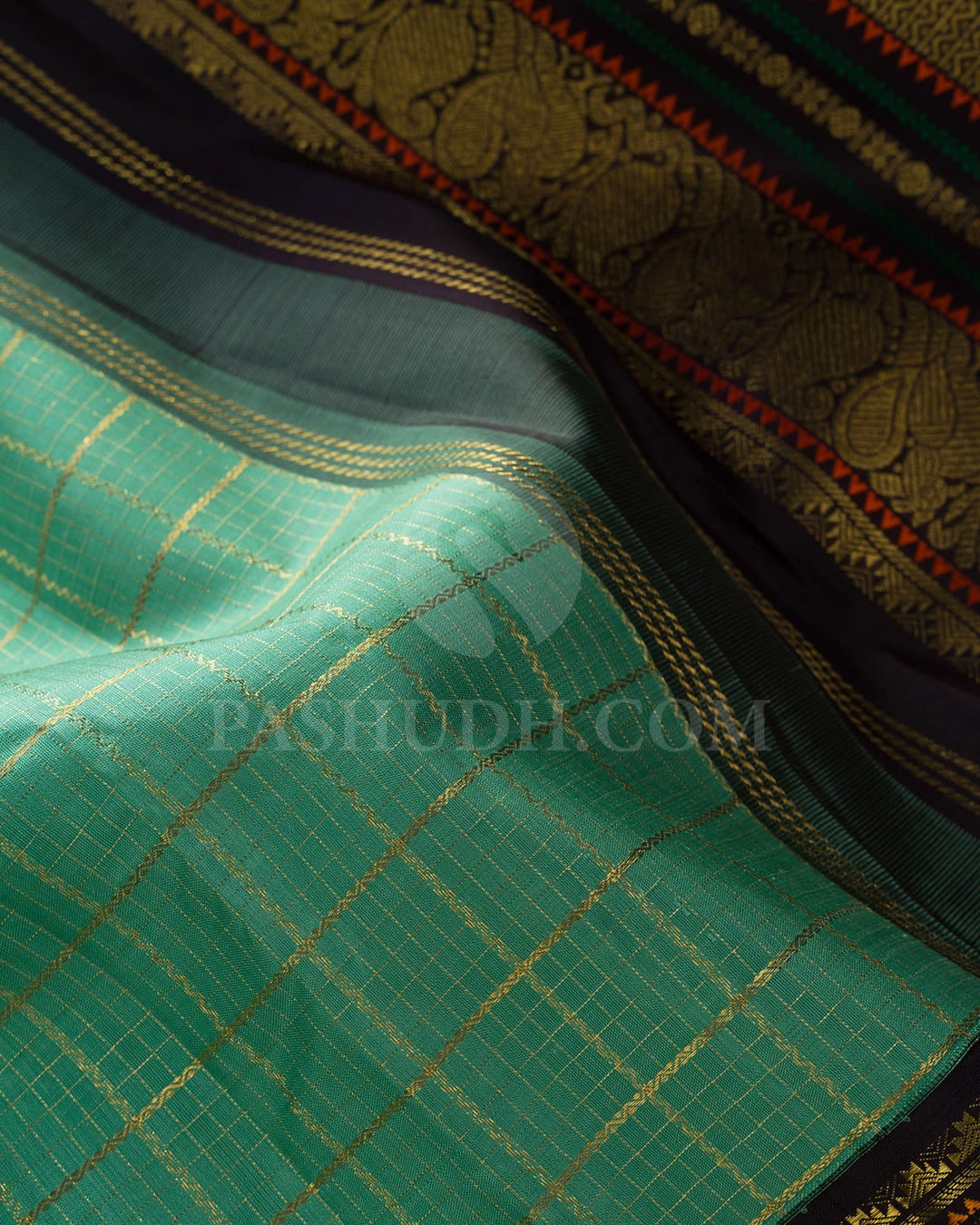 Sea Green With Dark Aubergine Traditional Kanjivaram Silk Saree-SP417