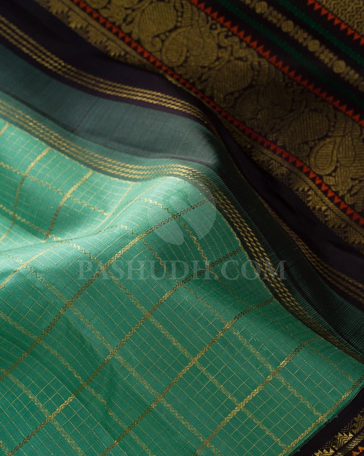 Sea Green With Dark Aubergine Traditional Kanjivaram Silk Saree-SP417