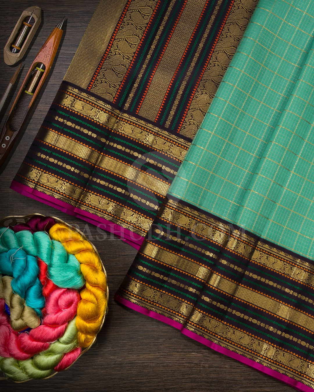 Sea Green With Dark Aubergine Traditional Kanjivaram Silk Saree-SP417