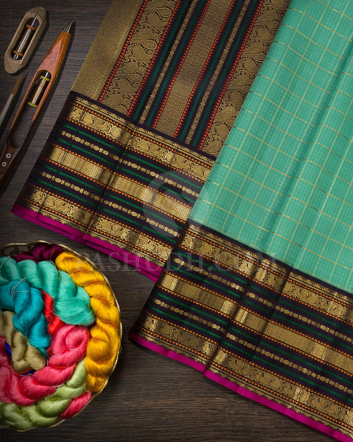 Sea Green With Dark Aubergine Traditional Kanjivaram Silk Saree-SP417