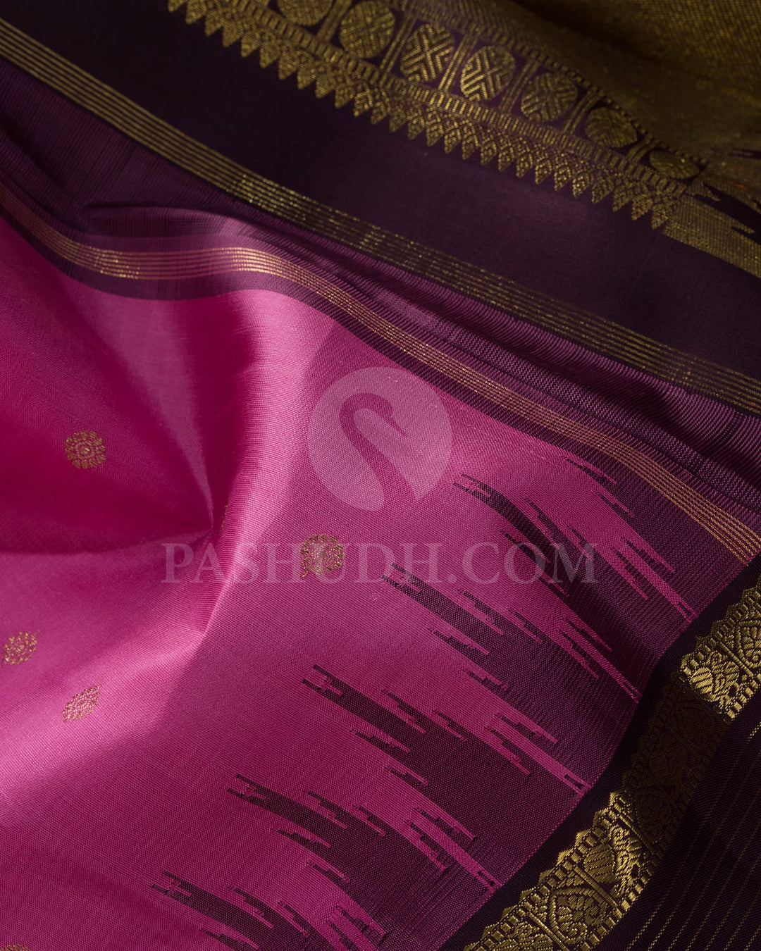 Forest Pink With Dark Plum Pure Zari Kanjivaram Silk Saree-SP439
