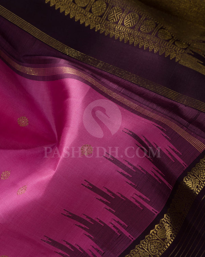 Forest Pink With Dark Plum Pure Zari Kanjivaram Silk Saree-SP439