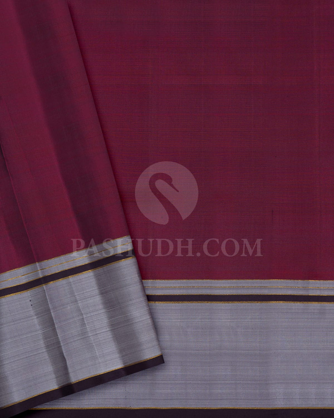 Grey With Maroon Pure Zari Kanjivaram Silk Saree-SP452