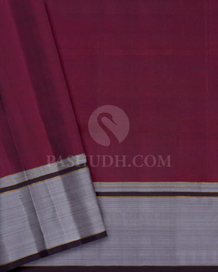 Grey With Maroon Pure Zari Kanjivaram Silk Saree-SP452