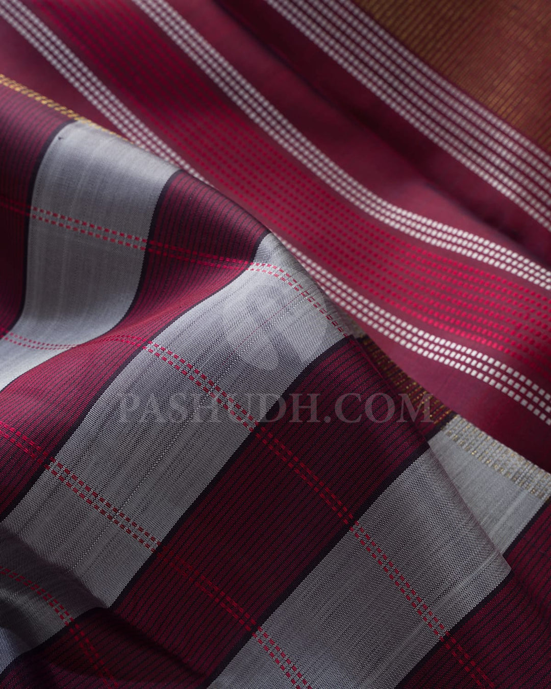 Grey With Maroon Pure Zari Kanjivaram Silk Saree-SP452