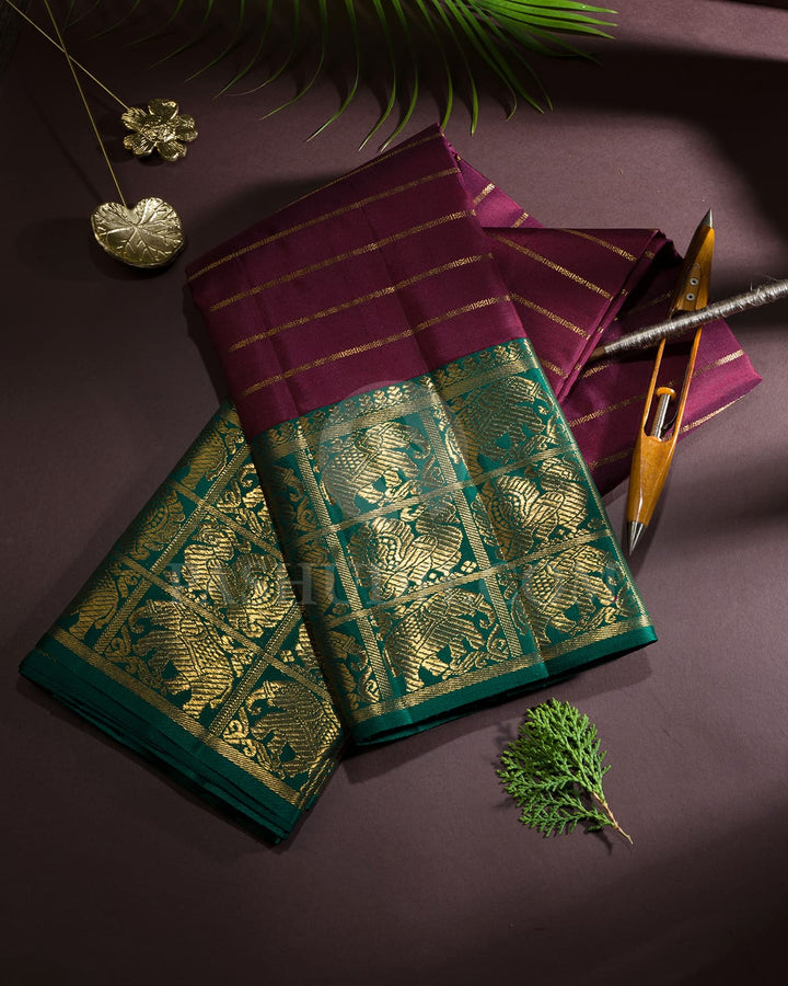Betel Nut With Bottle Green Traditional Kanjivaram Silk Saree-SP412