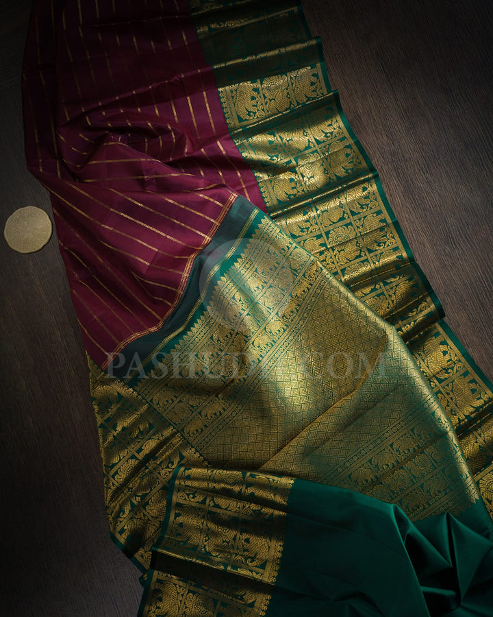 Betel Nut With Bottle Green Traditional Kanjivaram Silk Saree-SP412