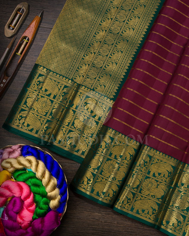 Betel Nut With Bottle Green Traditional Kanjivaram Silk Saree-SP412