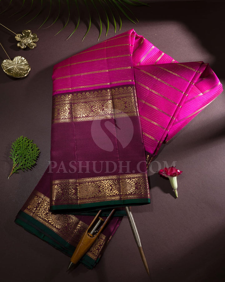 Rani Pink With Dark Wine Traditional Kanjivaram Silk Saree-SP435