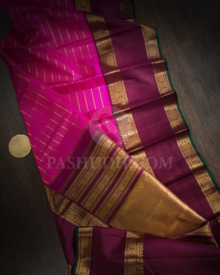 Rani Pink With Dark Wine Traditional Kanjivaram Silk Saree-SP435