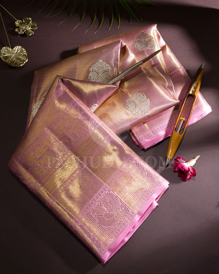 Baby Pink Gold Tissue Kanjivaram Silk Saree-SP430