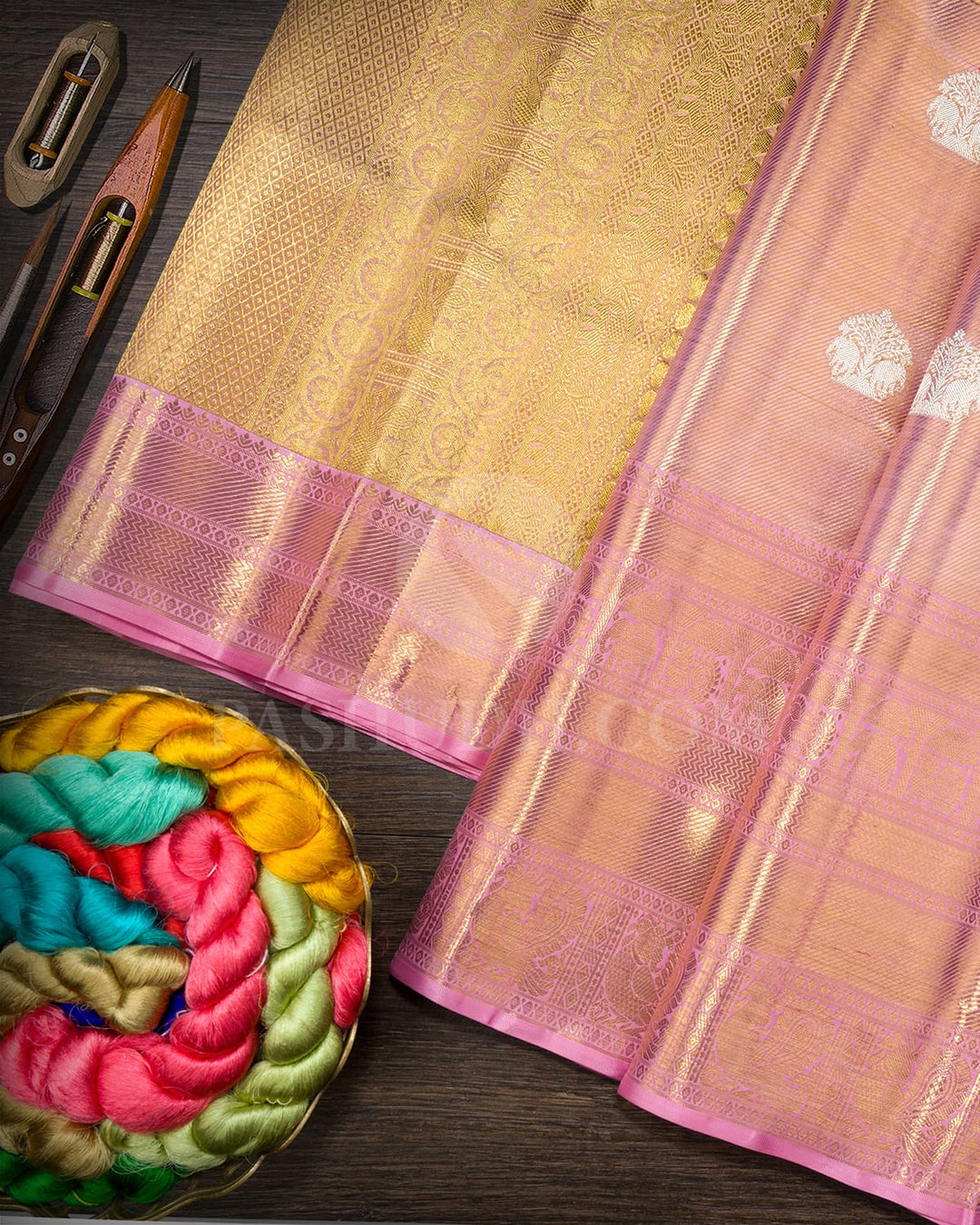 Baby Pink Gold Tissue Kanjivaram Silk Saree-SP430