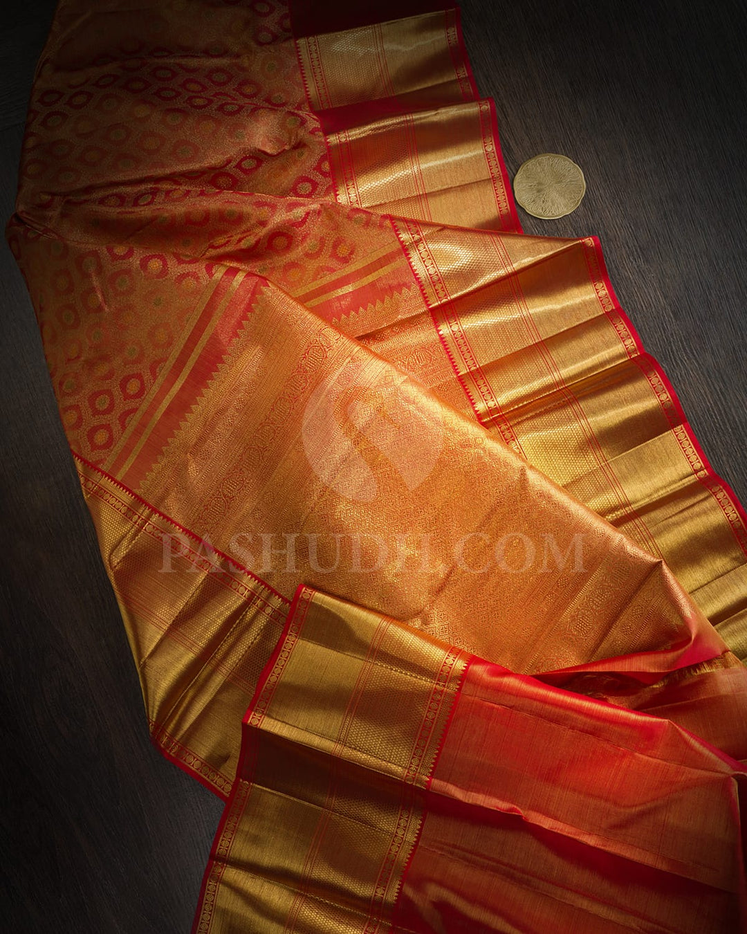 Red Gold Tissue Kanjivaram Silk Saree-SP431