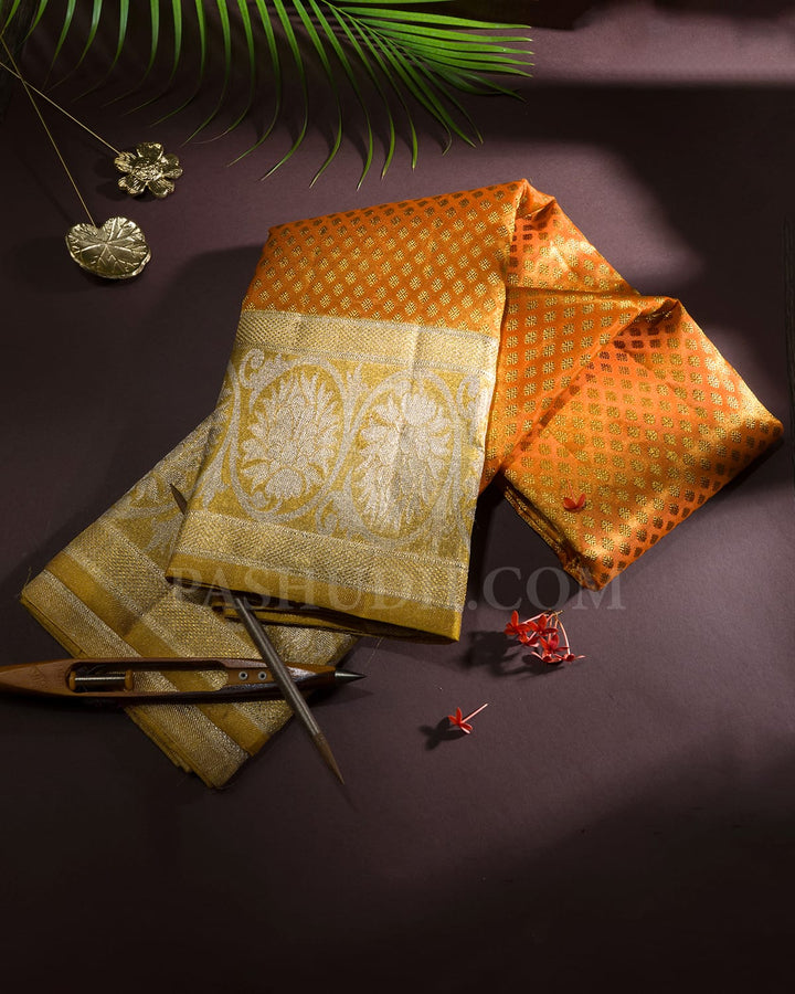 Dual Shaded Sunset Orange Tissue Kanjivaram Silk Saree-SP429