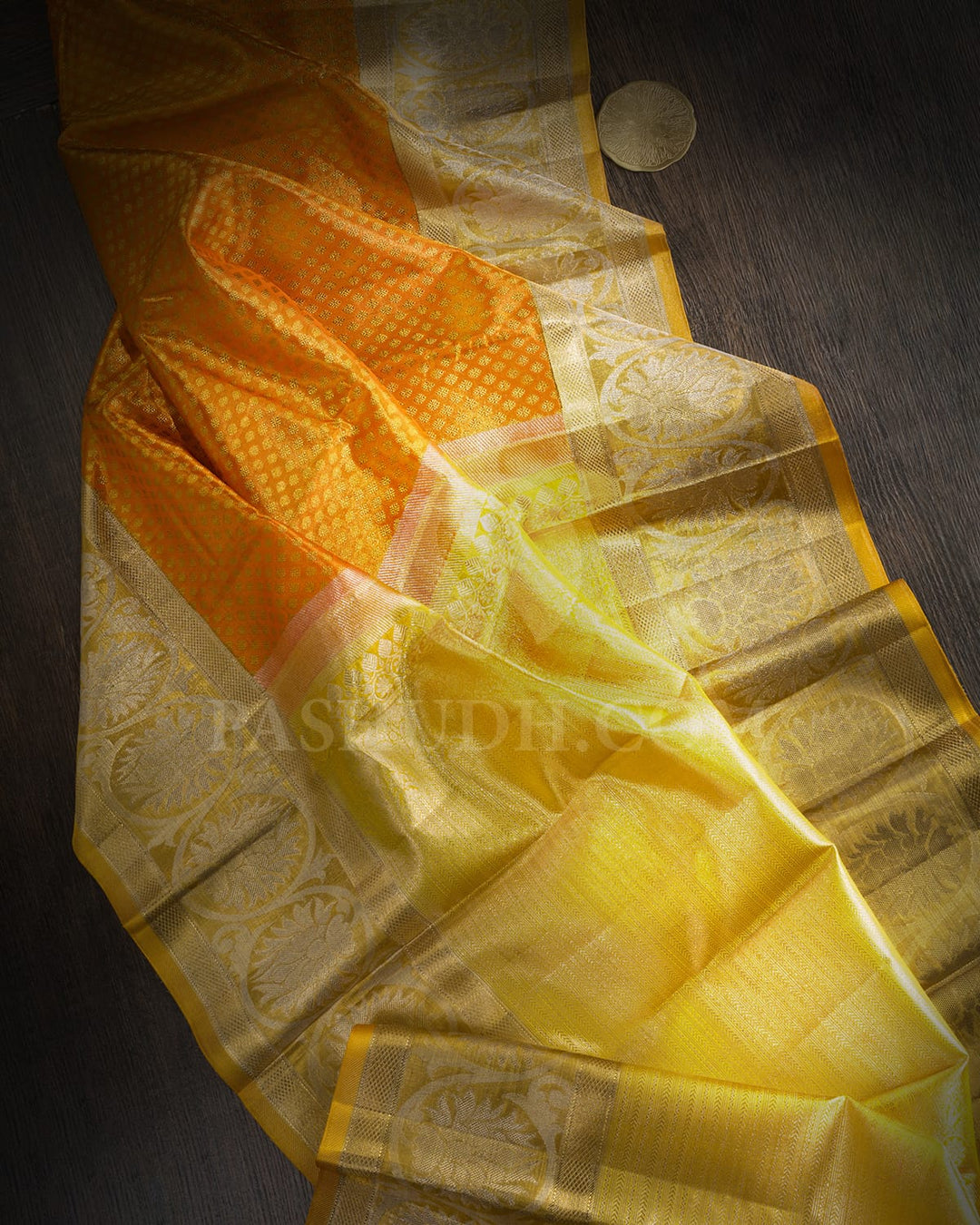 Dual Shaded Sunset Orange Tissue Kanjivaram Silk Saree-SP429
