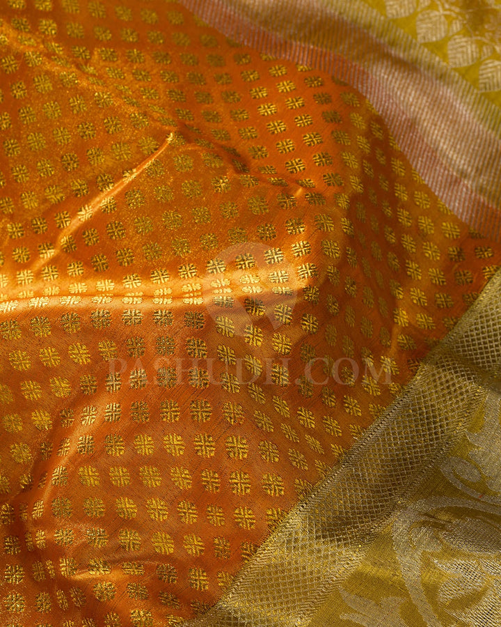 Dual Shaded Sunset Orange Tissue Kanjivaram Silk Saree-SP429