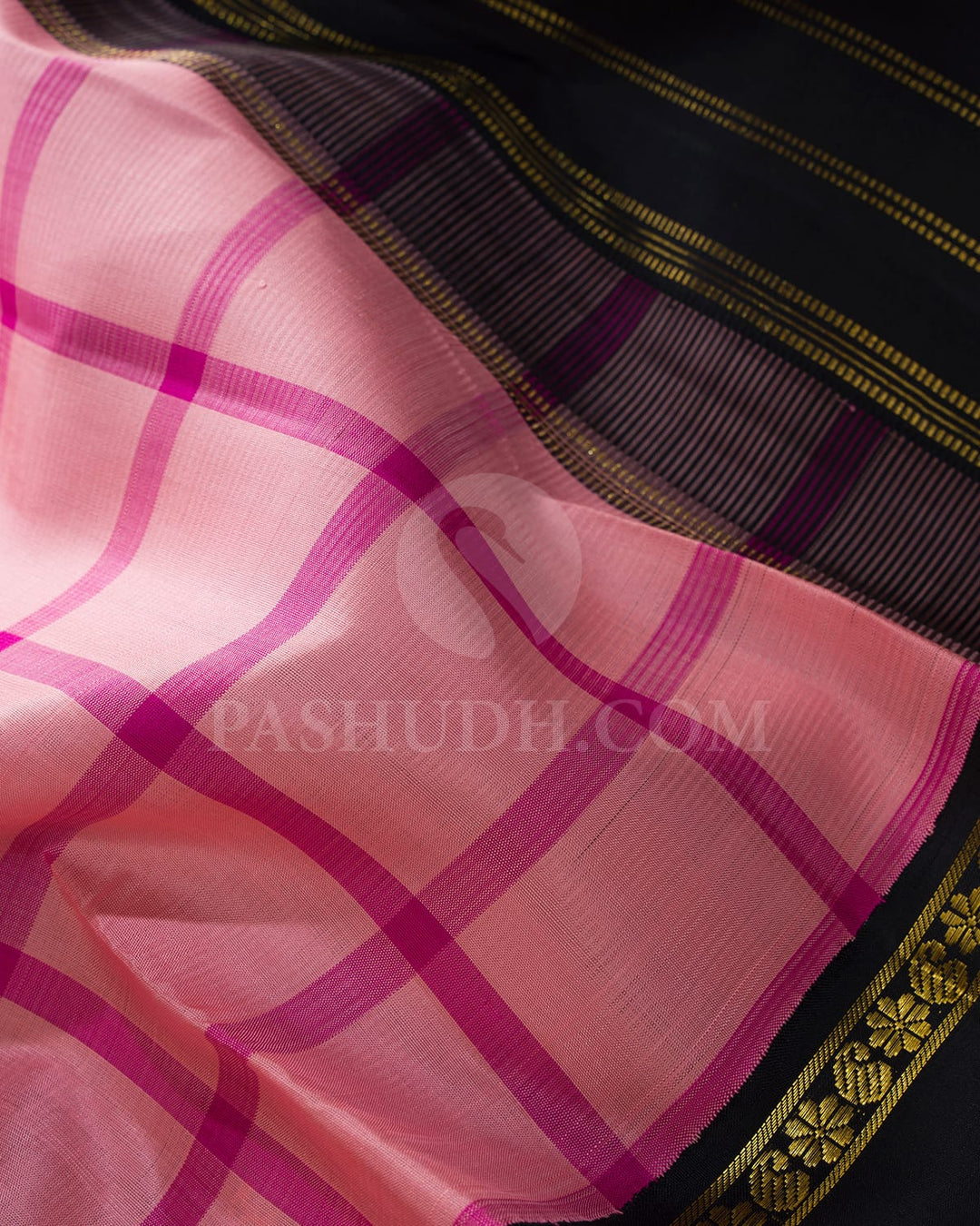 Peachy Pink With Black Traditional Kanjivaram Silk Saree-SVJ95